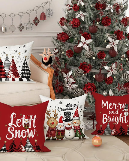 Christmas Decoration Pillowcase Merry Christmas Santa Claus Christmas Tree Pattern Suitable for Home Room Sofa Cushion Cover