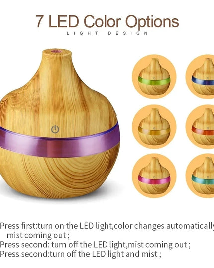 Humidifier Electric Aroma Air Diffuser Wood Ultrasonic Air Humidifier Essential Oil Aromatherapy Cool Mist Maker for Home 300Ml