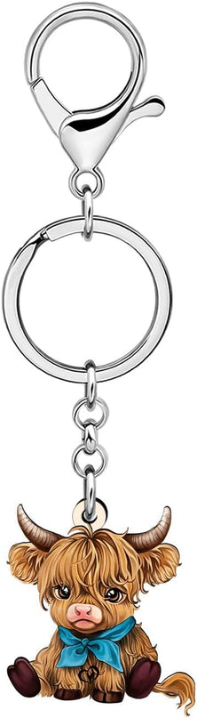 Acrylic Cute Highland Cow Keychain