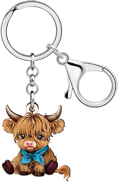 Acrylic Cute Highland Cow Keychain