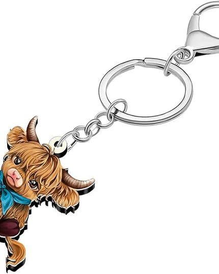 Acrylic Cute Highland Cow Keychain