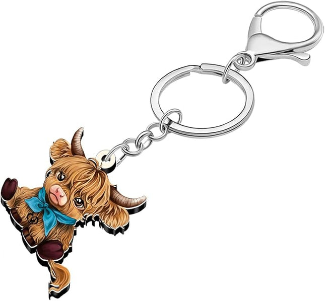 Acrylic Cute Highland Cow Keychain