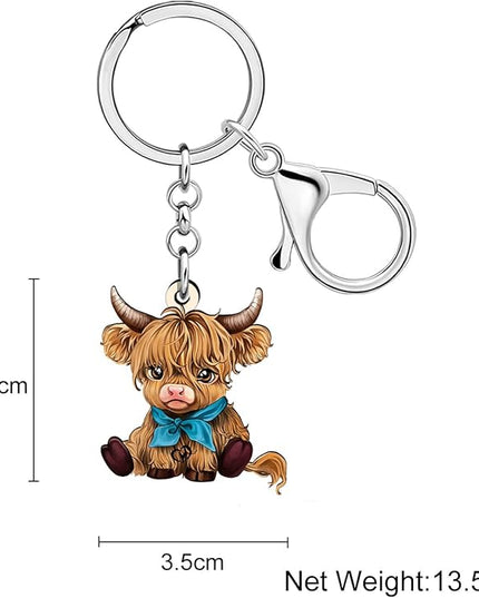 Acrylic Cute Highland Cow Keychain