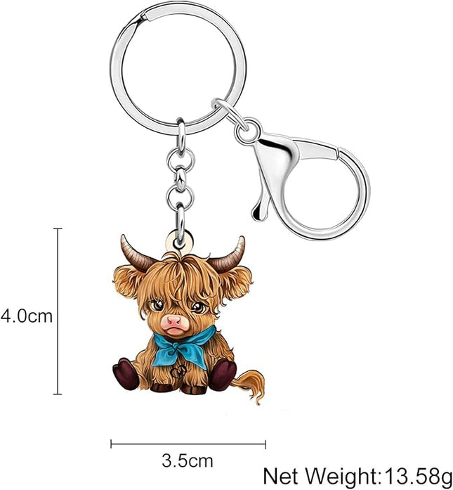 Acrylic Cute Highland Cow Keychain