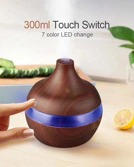 Humidifier Electric Aroma Air Diffuser Wood Ultrasonic Air Humidifier Essential Oil Aromatherapy Cool Mist Maker for Home 300Ml
