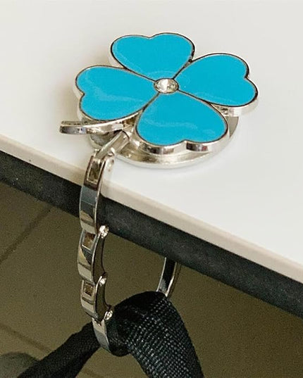 Clover Design Foldable Handbag Hanger - Portable Purse Hook for Table, Chair, or Counter - Compact & Sturdy Bag Holder for Women