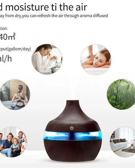 Humidifier Electric Aroma Air Diffuser Wood Ultrasonic Air Humidifier Essential Oil Aromatherapy Cool Mist Maker for Home 300Ml