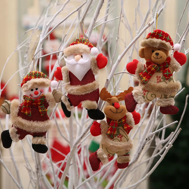 4Pcs Merry Christmas Ornaments DIY Xmas Gift Santa Claus Snowman Tree Pendant Doll Hang Decoration for Home Noel Natal New Year