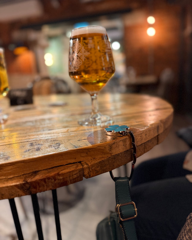 Clover Design Foldable Handbag Hanger - Portable Purse Hook for Table, Chair, or Counter - Compact & Sturdy Bag Holder for Women