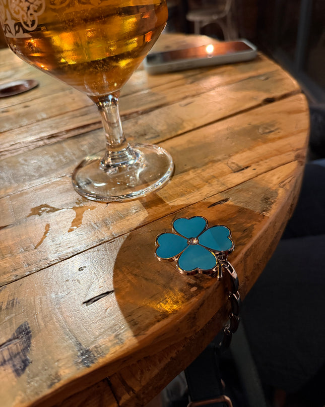 Clover Design Foldable Handbag Hanger - Portable Purse Hook for Table, Chair, or Counter - Compact & Sturdy Bag Holder for Women