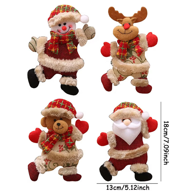 4Pcs Merry Christmas Ornaments DIY Xmas Gift Santa Claus Snowman Tree Pendant Doll Hang Decoration for Home Noel Natal New Year