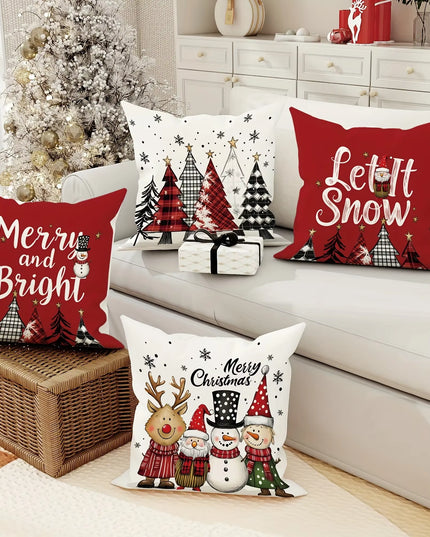 Christmas Decoration Pillowcase Merry Christmas Santa Claus Christmas Tree Pattern Suitable for Home Room Sofa Cushion Cover