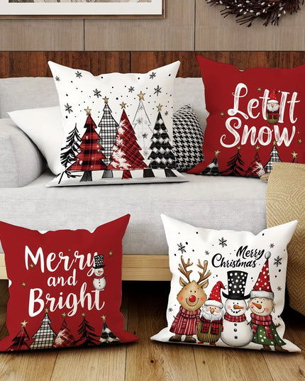 Christmas Decoration Pillowcase Merry Christmas Santa Claus Christmas Tree Pattern Suitable for Home Room Sofa Cushion Cover