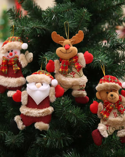 4Pcs Merry Christmas Ornaments DIY Xmas Gift Santa Claus Snowman Tree Pendant Doll Hang Decoration for Home Noel Natal New Year