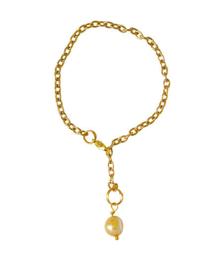 Gold freshwater pearl adjustable bracelet or anklet on gold plated chain | by Ifemi Jewels-0
