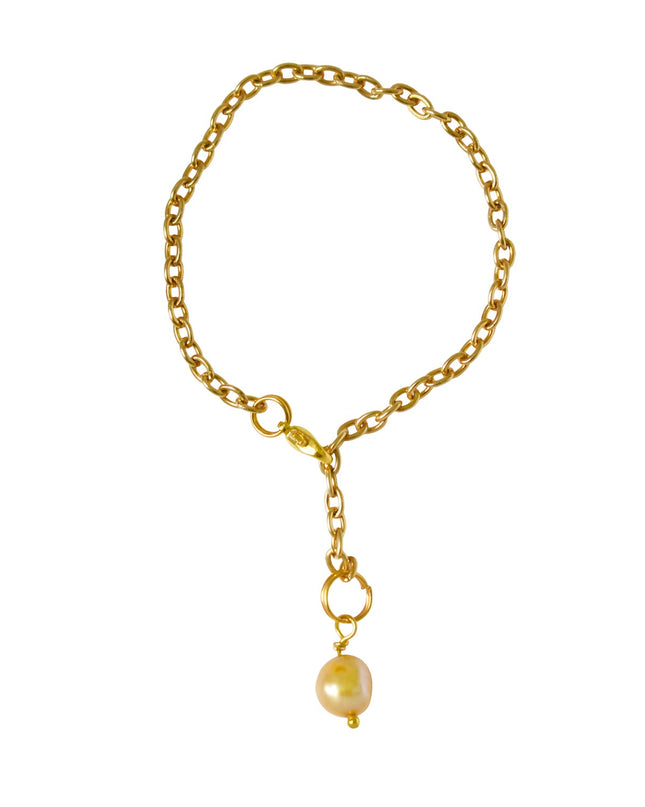 Gold freshwater pearl adjustable bracelet or anklet on gold plated chain | by Ifemi Jewels-0
