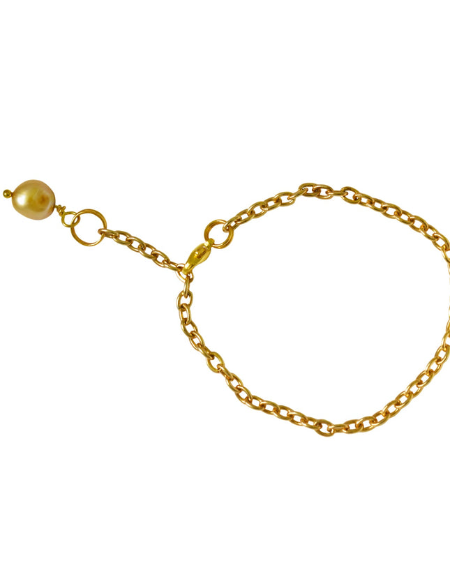 Gold freshwater pearl adjustable bracelet or anklet on gold plated chain | by Ifemi Jewels-2
