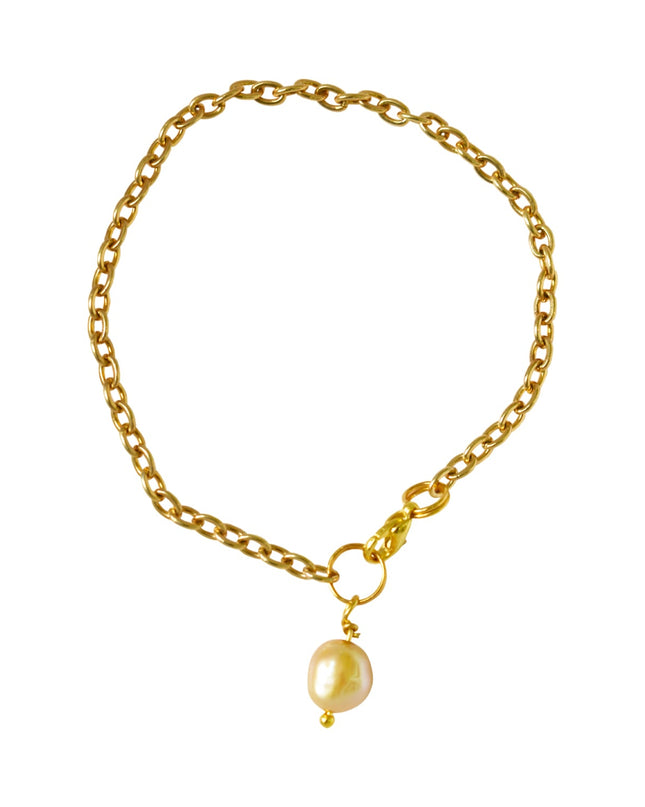 Gold freshwater pearl adjustable bracelet or anklet on gold plated chain | by Ifemi Jewels-3